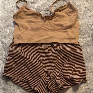 Aerie Tan and Brown Pajama Set with Camisole Top
